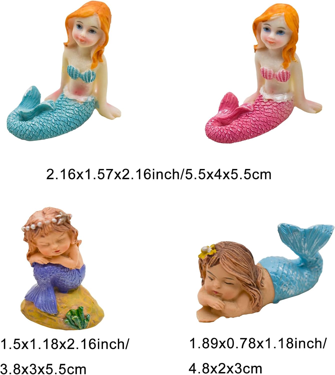 4 figuras sirena resina 1.4pulg decoración terrario