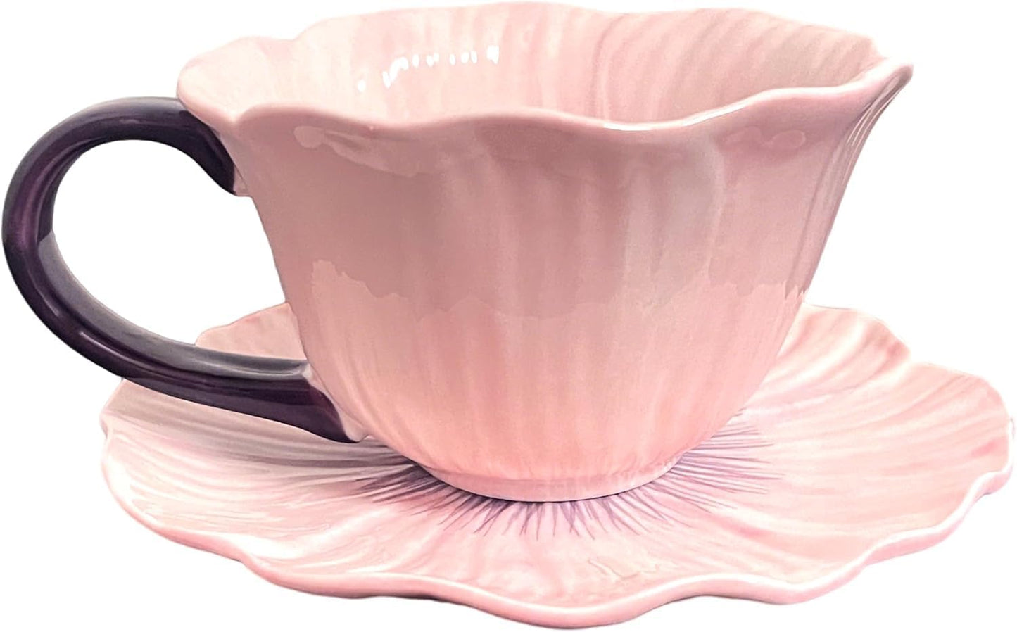 Juego de tazas de té y platillos de cerámica con forma de flor