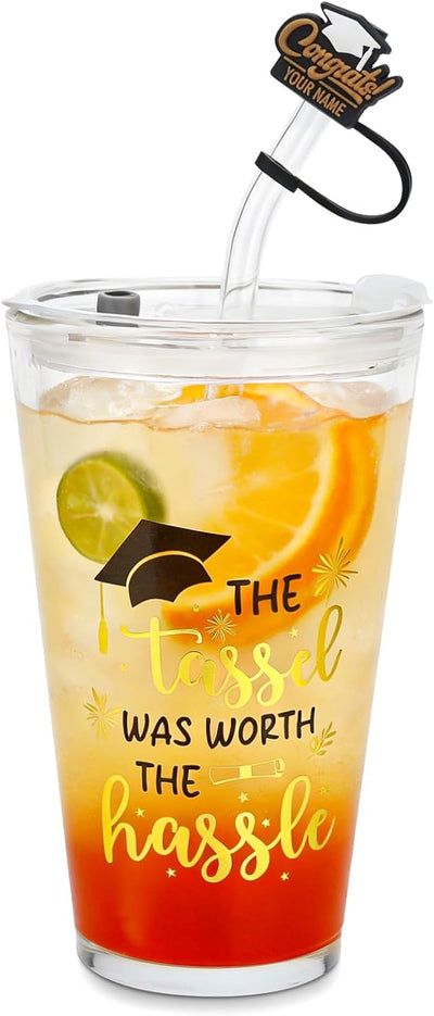 Vaso transparente de graduacion con tapa y popote, regalo de graduacion 2026