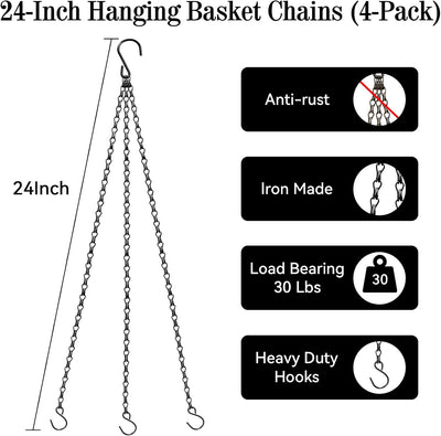 4 Cadenas colgantes 24pulg metal negro para plantas linternas