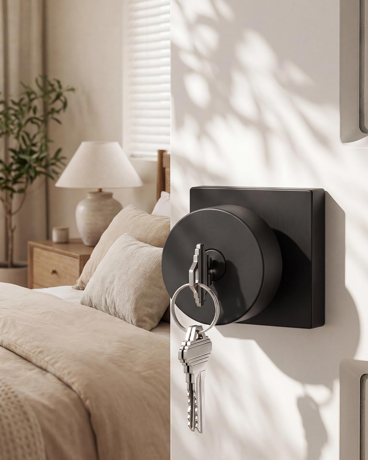 Pomo puerta con cerradura llave negro mate uso exterior e interior