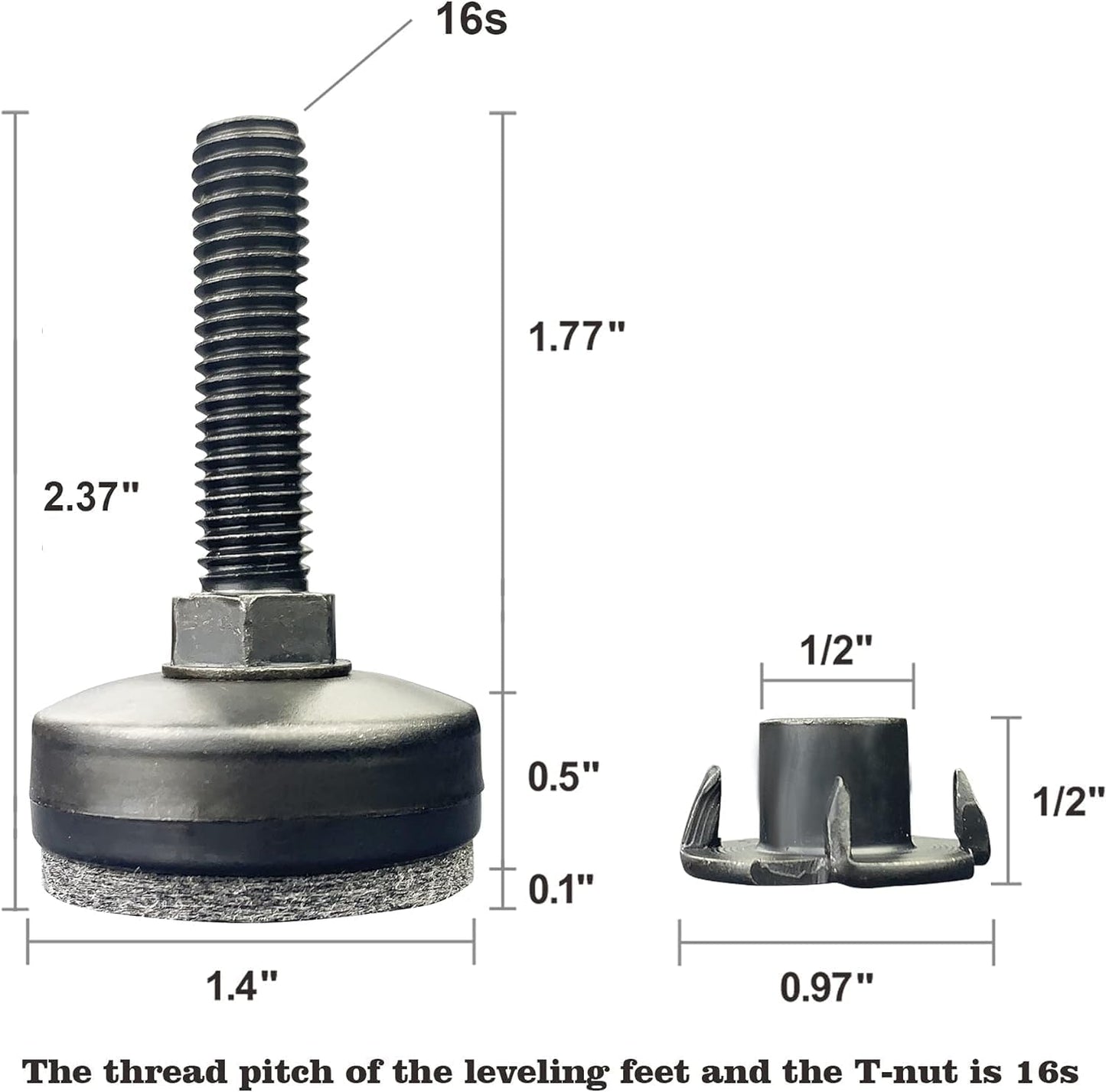 Patas ajustables metal para muebles negro 4 Pzas