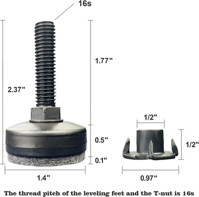 Patas ajustables metal para muebles negro 4 Pzas