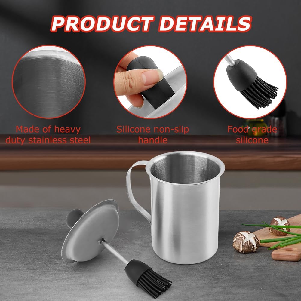 Juego olla y cepillo para untar de acero inoxidable 16.91 oz con mango de silicona