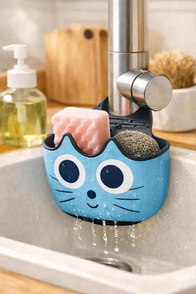 Soporte esponja fregadero con cesta drenaje diseño gato