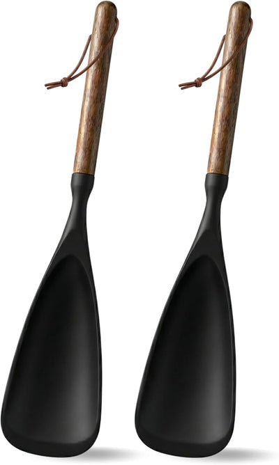 Espátula de silicona con mango de madera 2 piezas sin BPA negro