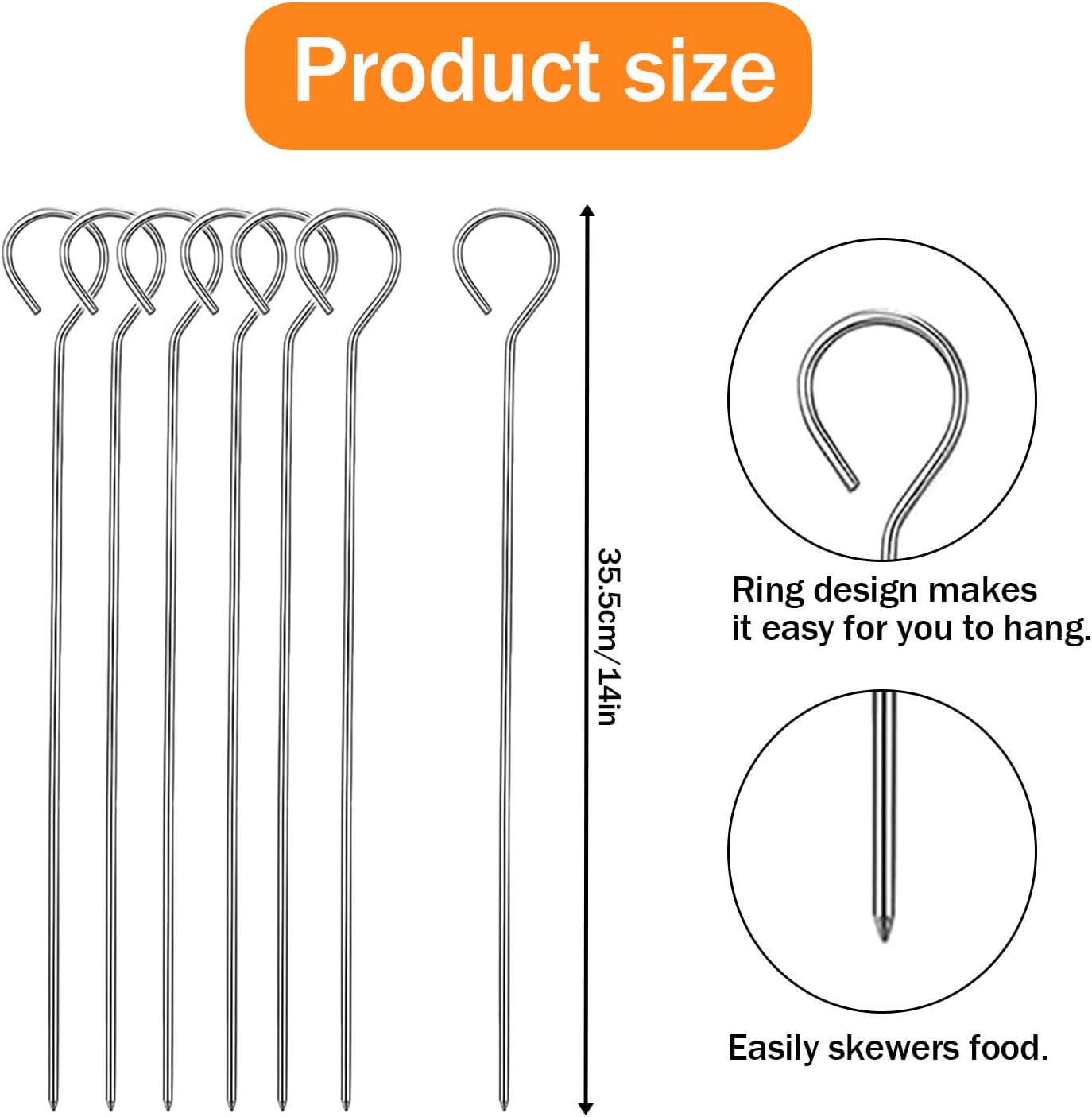 Brochetas acero inox 14pulg redondas para asar 12 pzas