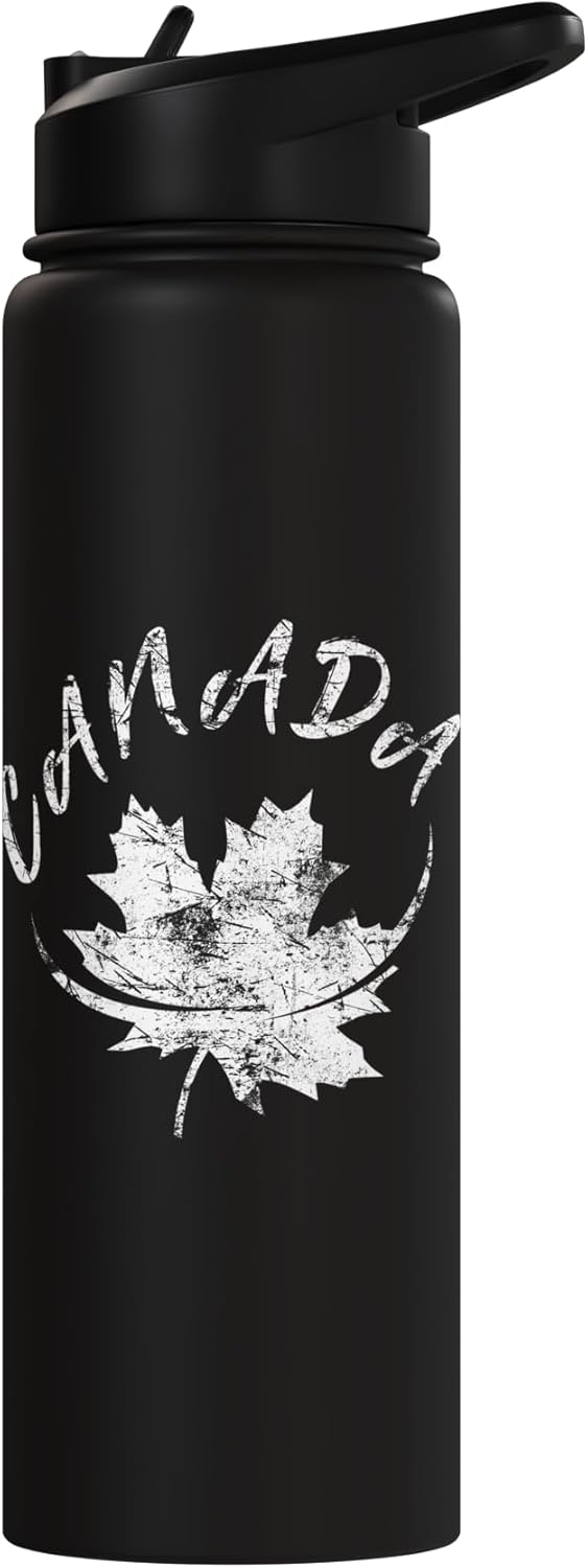 Botella de agua acero inoxidable sin BPA con bandera canadiense vintage