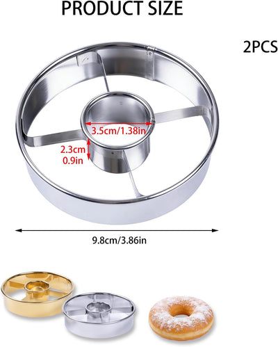 Cortador donas acero inox 3.86pulg set 2 color dorado plateado