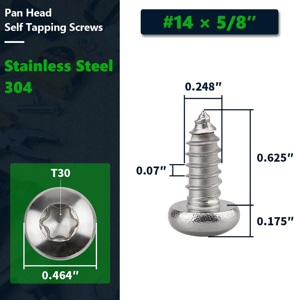 Set 50 Tornillos Pan Cabeza Torx Acero Inox 304
