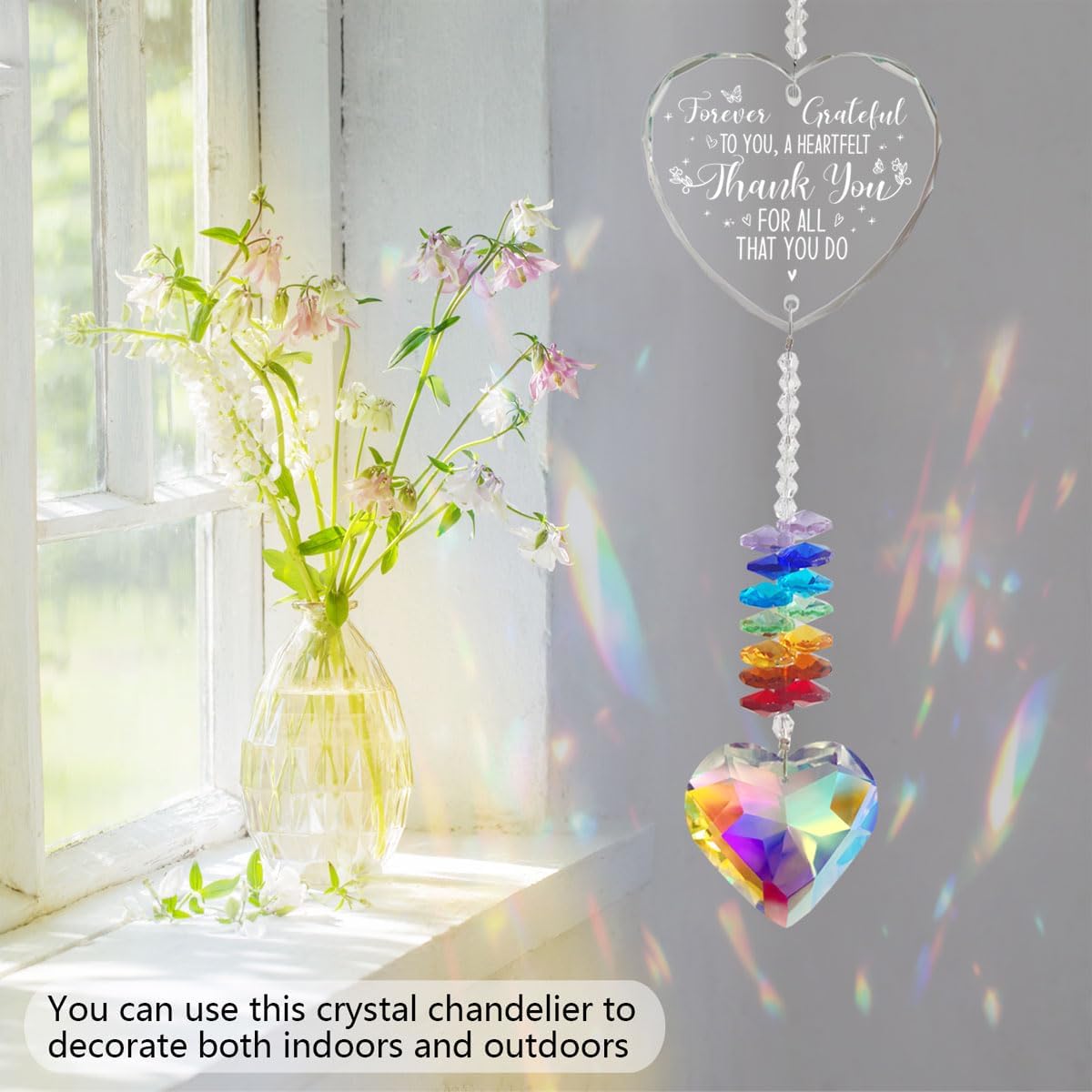 Adorno colgante cristal arcoíris para mujer y jardín
