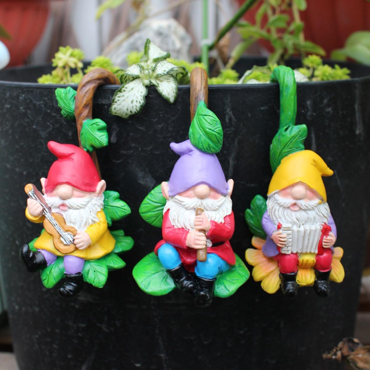 3 Pzas Gnomos Decoración Jardín Resina Estatua