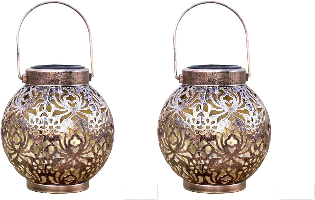 2 Faroles Solares Colgantes Impermeables Exteriores Bronce