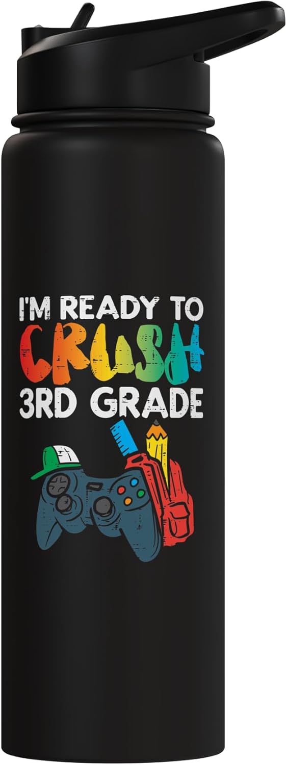 Botella de agua acero inoxidable aislada para niño videojuegos tercer grado