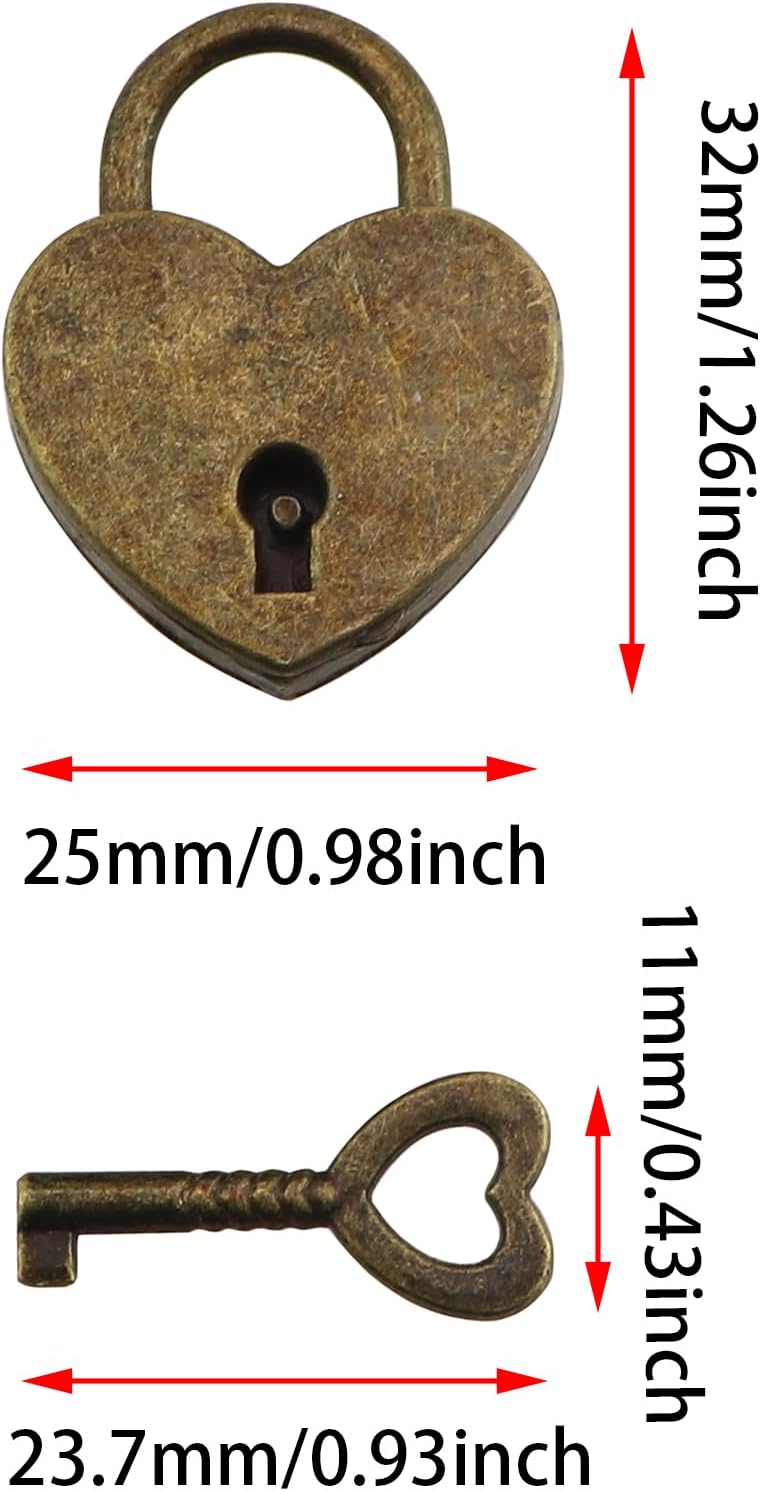 3 Set Candados Corazón Aleación Bronce Antiguo con Llaves