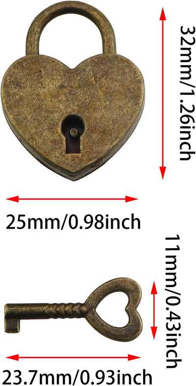 3 Set Candados Corazón Aleación Bronce Antiguo con Llaves