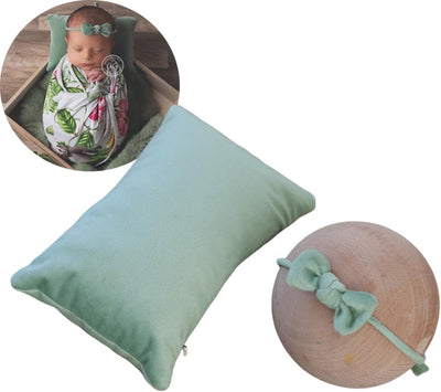 Almohada terciopelo diadema para posar bebé verde claro