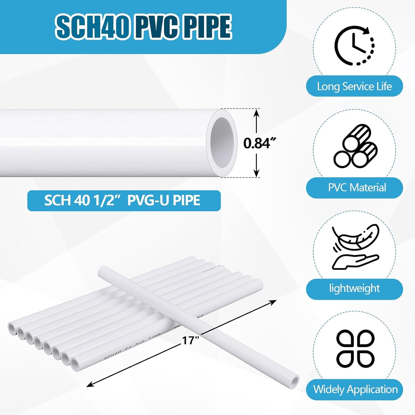 4 Tubos PVC Sch40 1/2pulg 16pulg Industriales