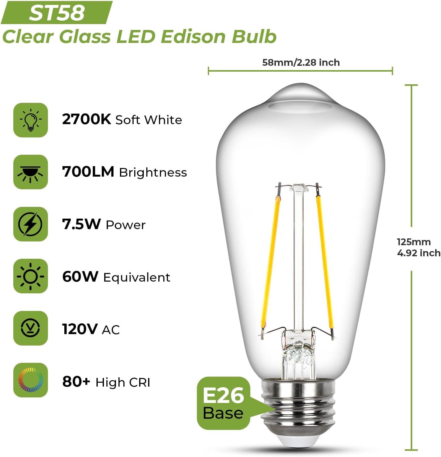 Bombilla LED E26 regulable vintage 2700K 700lm pack 6