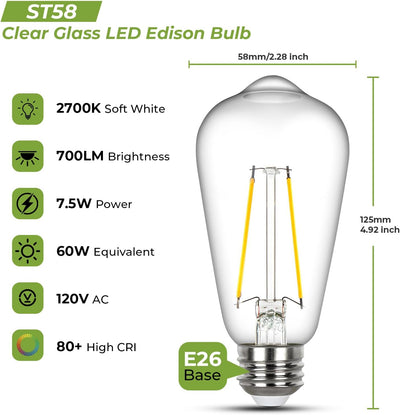Bombilla LED E26 regulable vintage 2700K 700lm pack 6