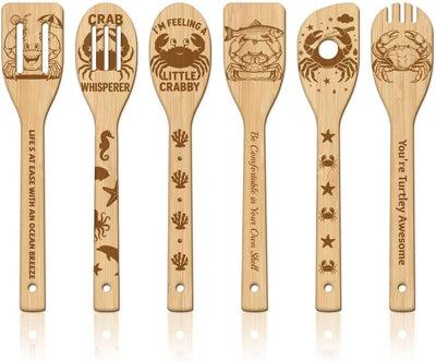 Juego de cucharas de madera para cocina con motivos de cangrejos