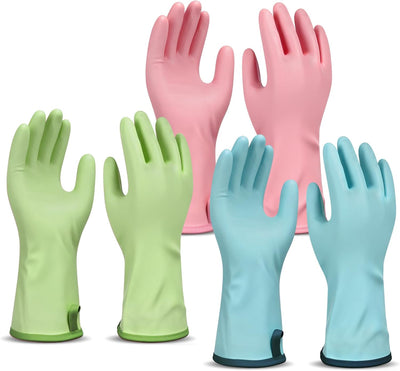 Guantes flocados impermeables cocina baño 3 pares azulverde