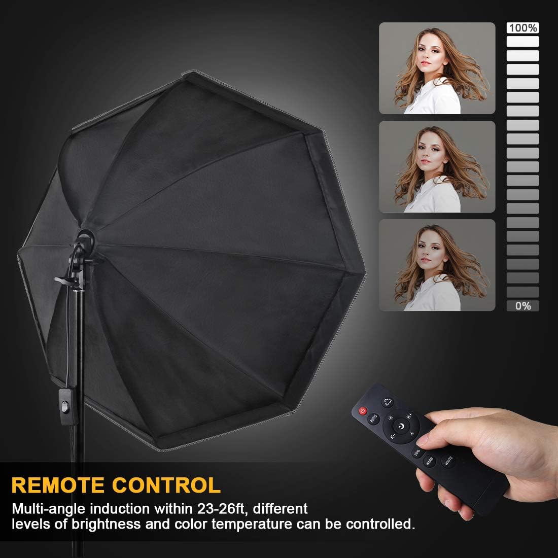 Kit luz estudio 28x28pulg bombilla regulable con caja octagonal