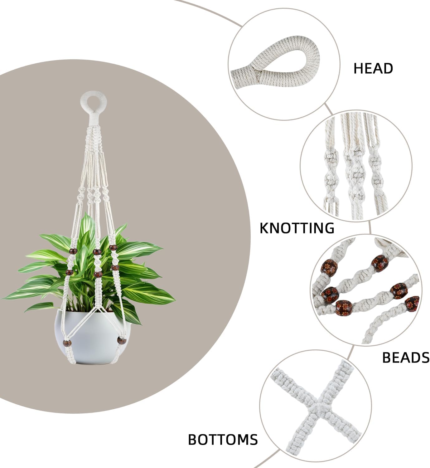 Colgador macramé para plantas 35pulg algodón madera