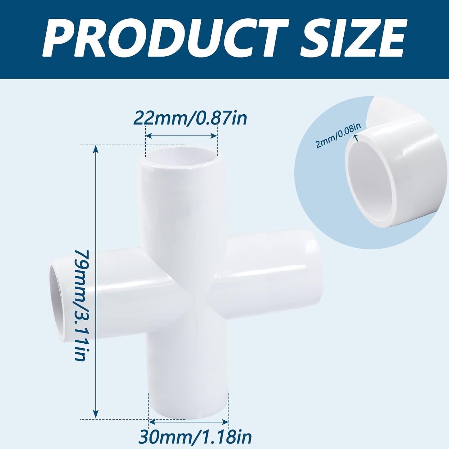 4 Conectores PVC 3/4pulg Blanco para Invernadero