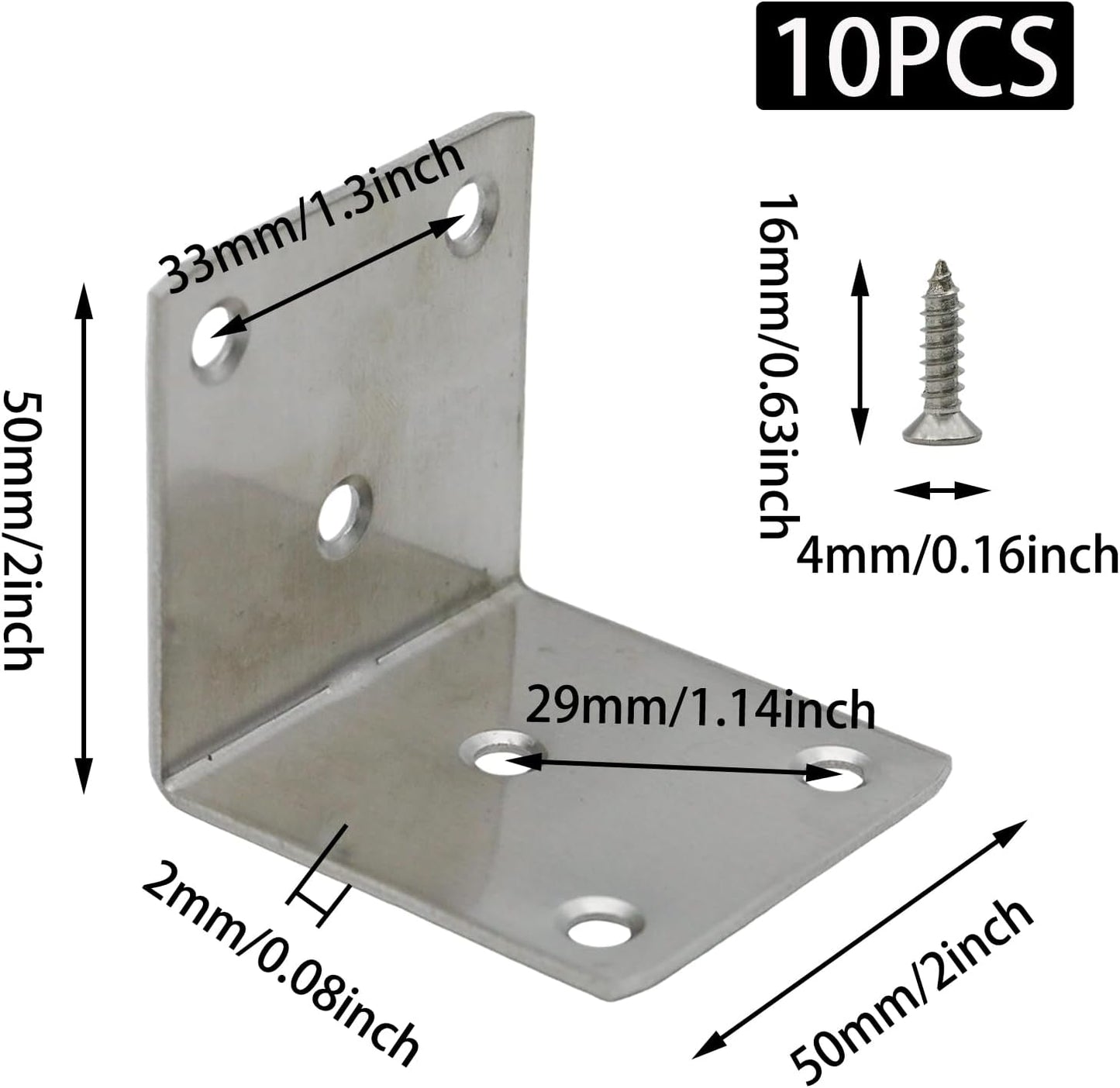 10 Soportes en L Acero Inox 2x2pulg para Madera