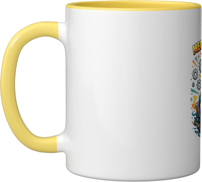Taza Cerámica Estilo Taller Mecánico Amarillo Blanco