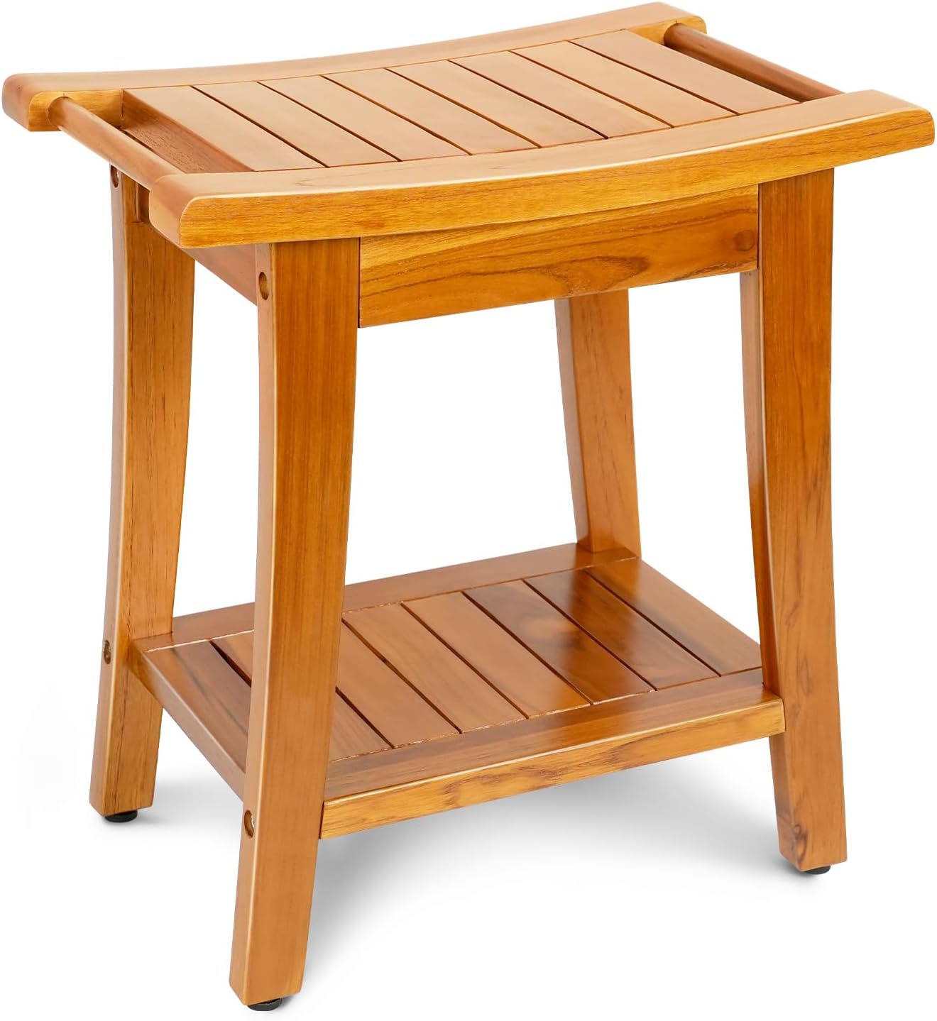 Banco ducha teca 16pulg con estante asa asiento impermeable