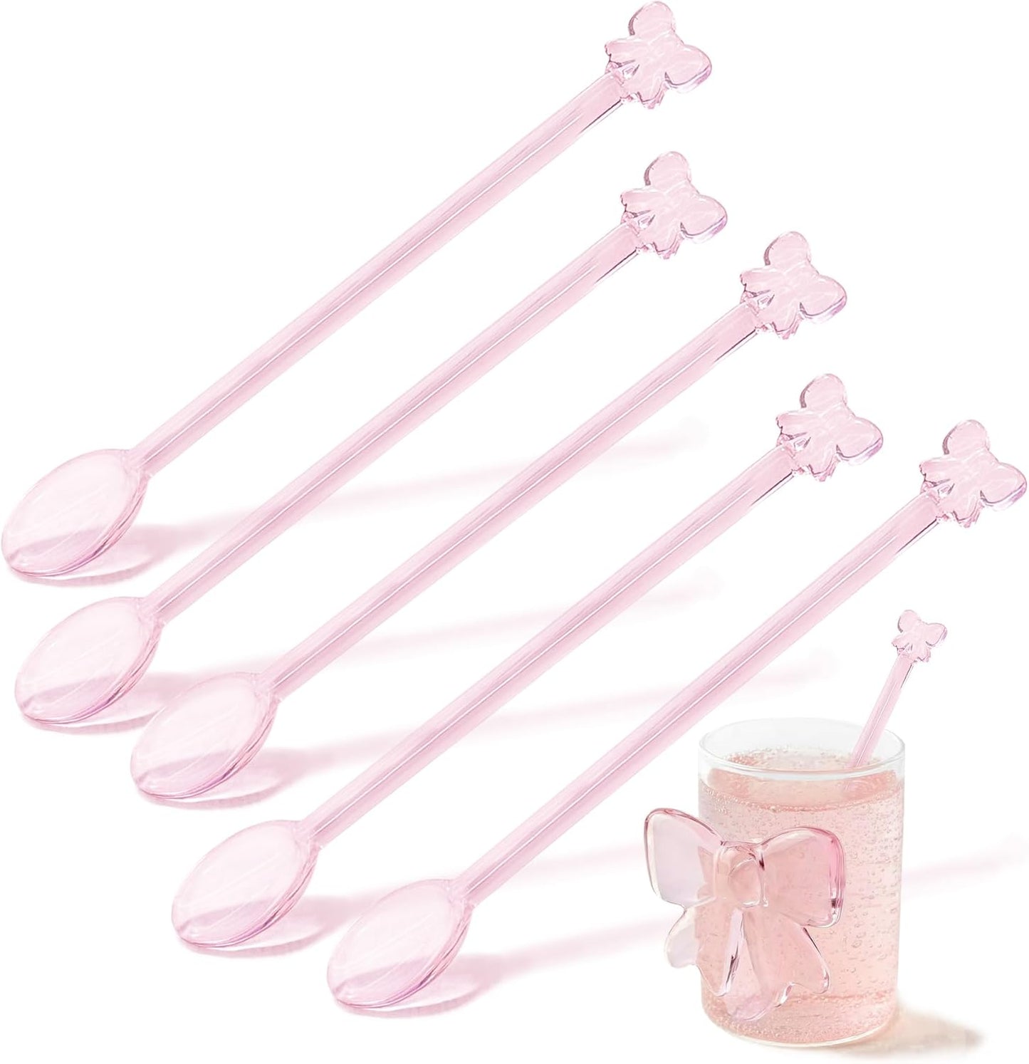 Cucharas de cristal con lazo rosa 5.9 pulgadas para café té postres