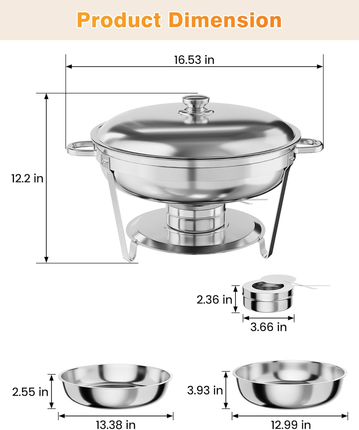 Set 6 Chafer Acero Inox con Cubierta y Utensilios