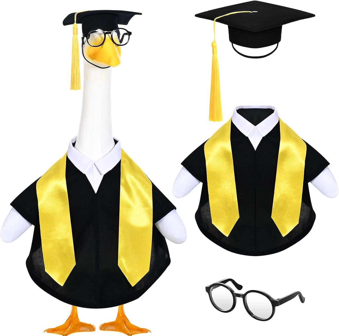 Traje ganso graduación con gorro y estolas bata jardín