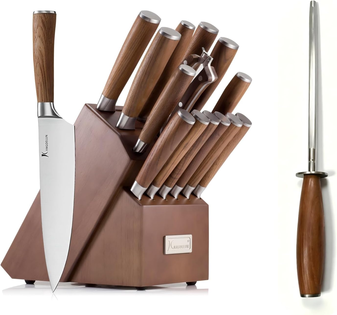 Set 15 Cuchillos Acero Inox con Bloque y Afilador de 8"