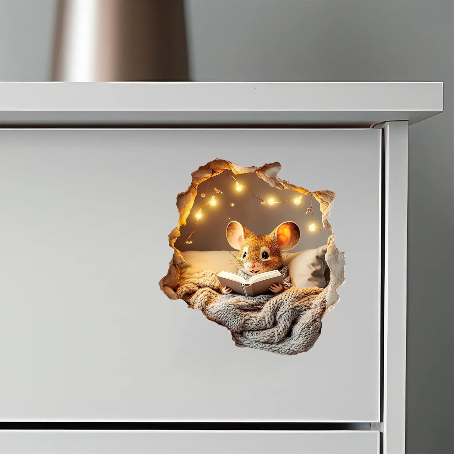 Adhesivo 3D Ratoncito para Habitación Cama Librería