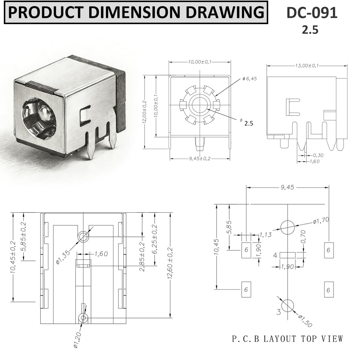 Conectores Hembra DC-091 Escudo Metal 24V