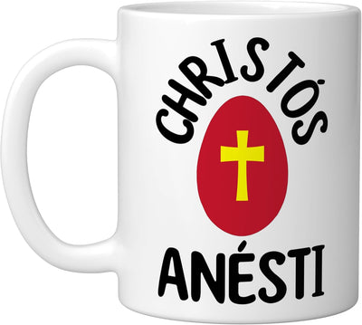 Taza cerámica Christos Anesti Pascua huevo rojo Tsougrisma blanca