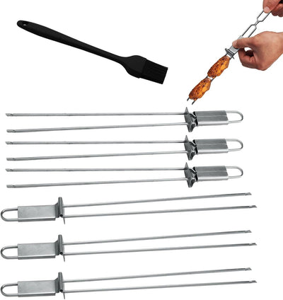 Brochetas planas de acero inoxidable doble punta 12.8 pulgadas paquete de 6