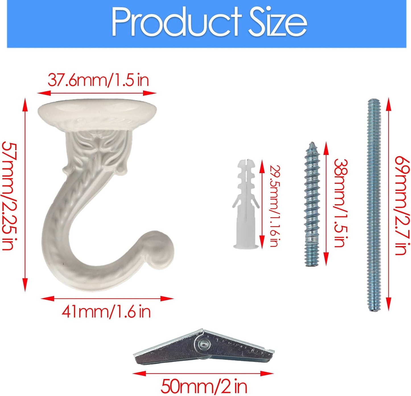 Pack 2 Ganchos Metal Blanco 2.25pulg para Colgar