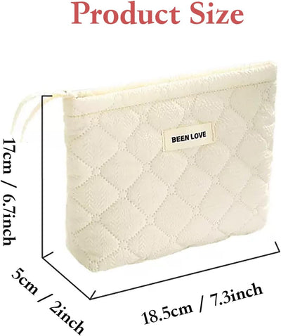Bolsa maquillaje portátil con cremallera para mujer Beige
