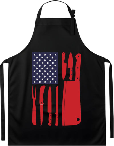 Delantal cocina bandera USA negro unisex ajustable con 2 bolsillos