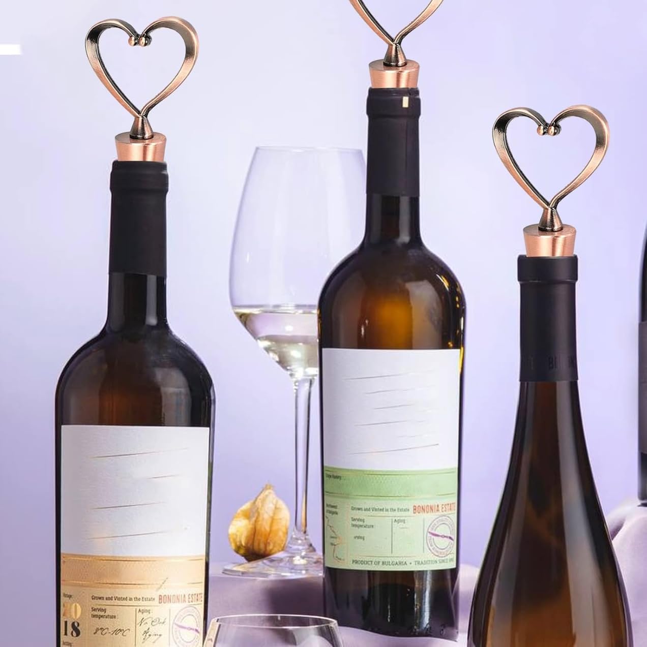 3 Tapones Corazón Vino Oro Rosa Reutilizable Decorativo