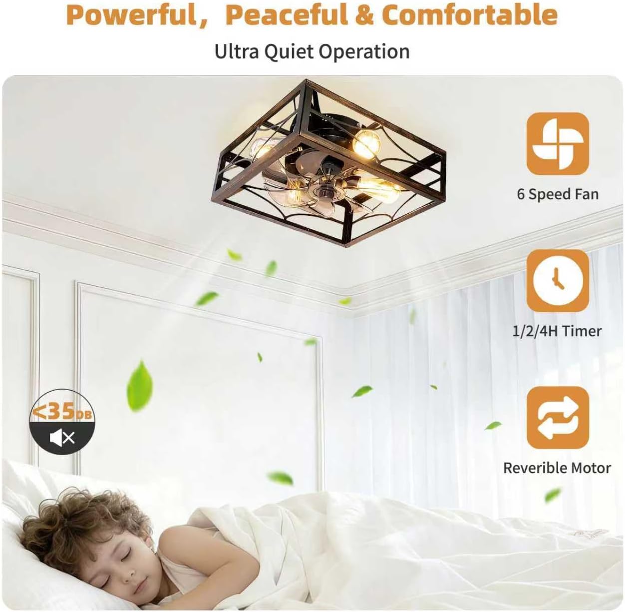 Ventilador techo enjaulado con luz 20pulg control remoto