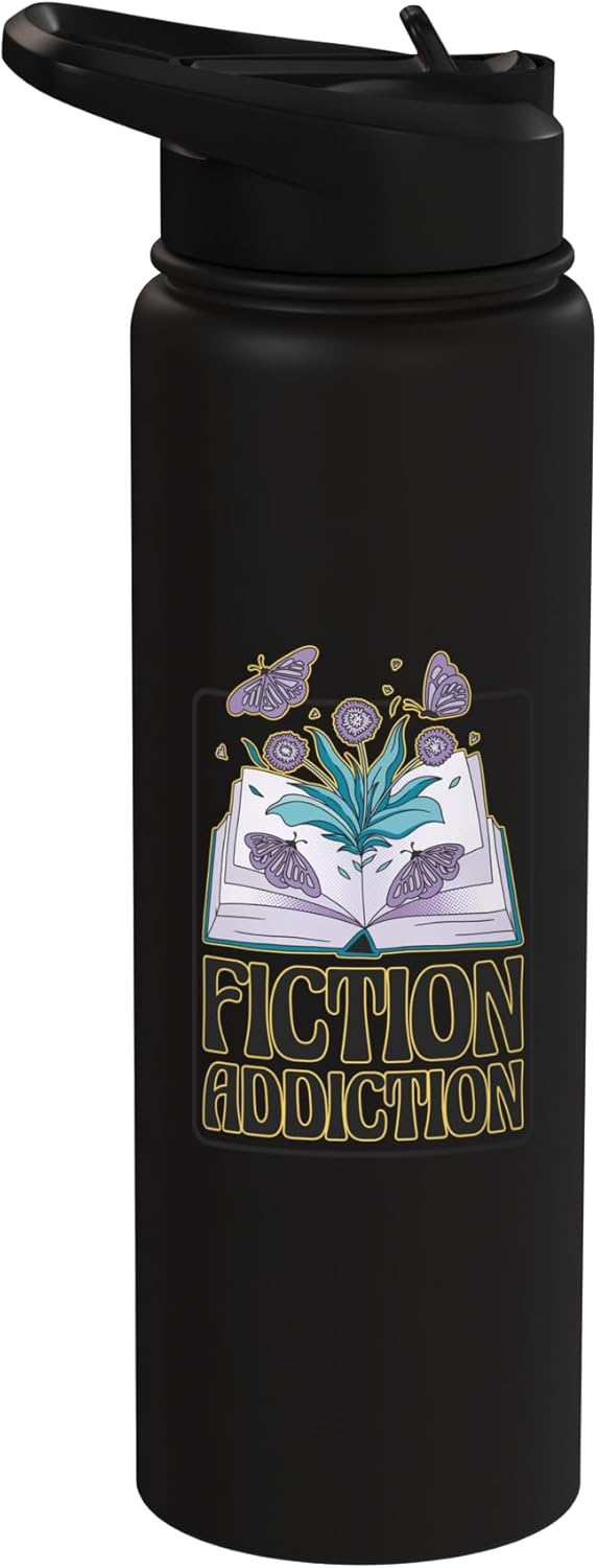 Botella de agua acero inoxidable aislada para lectores y amantes de libros