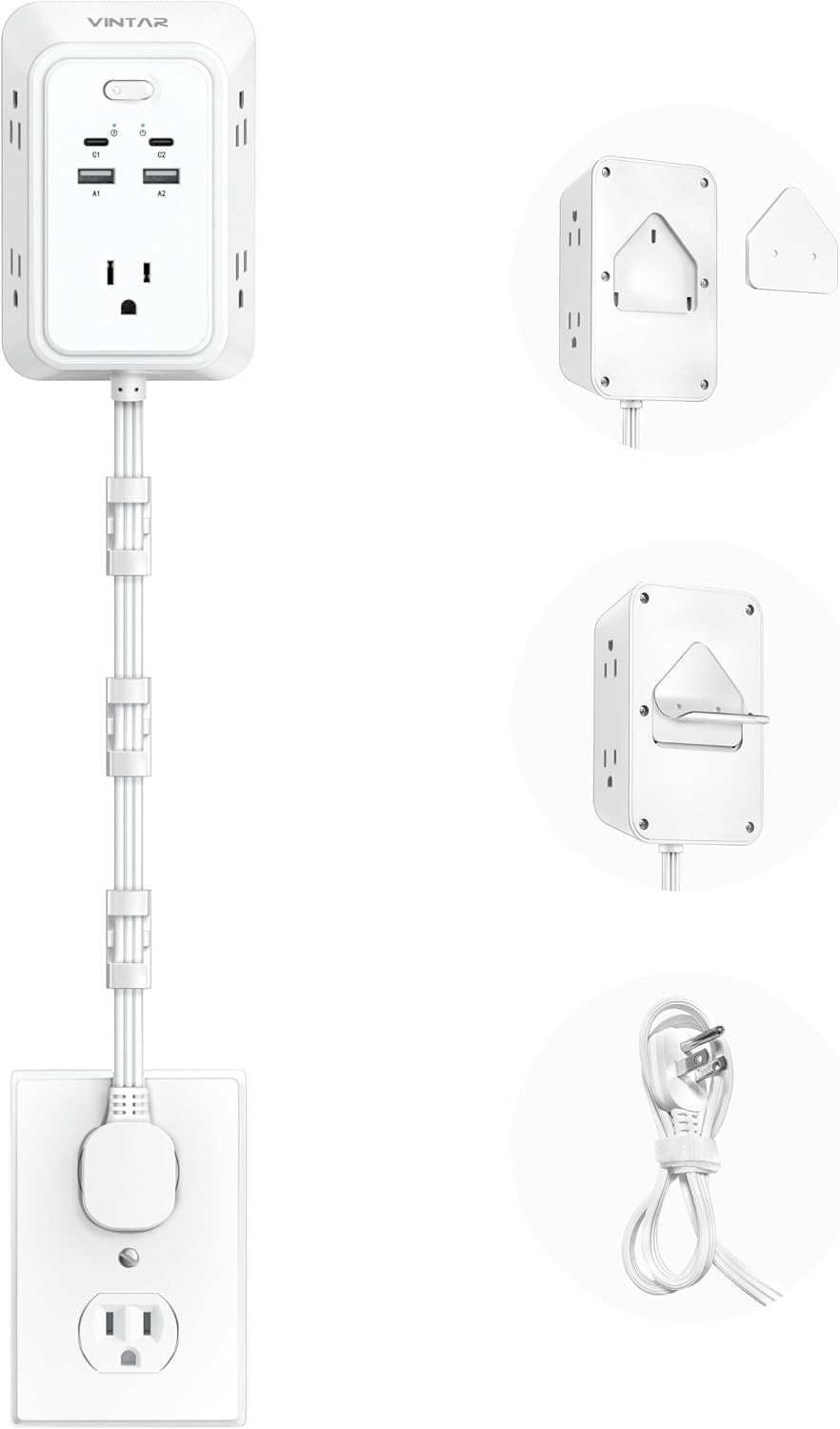 Extensor toma corriente 36pulg 5 puertos CA 4 USB 1800J