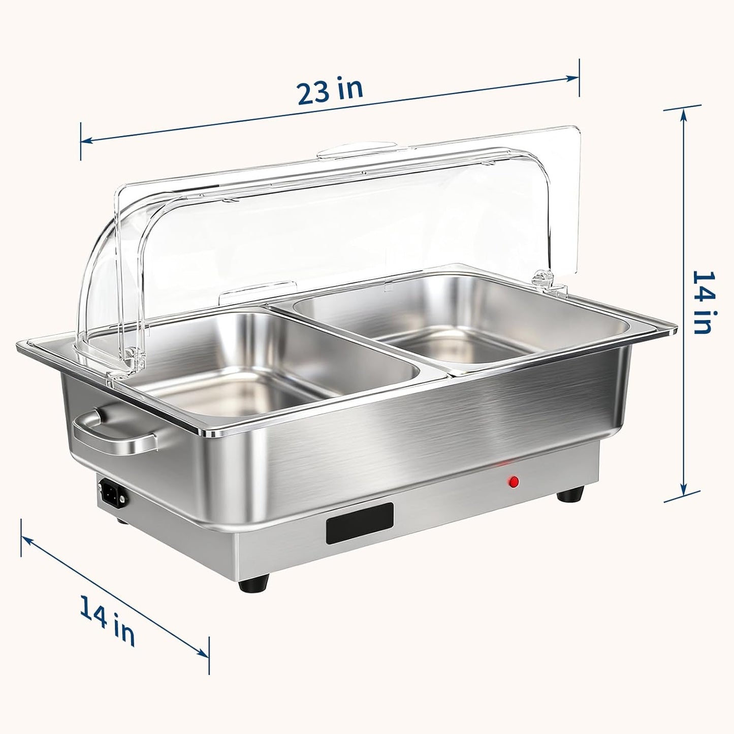 Set Chafer 9QT Acero Inox con Tapa Transparente Control Temperatura