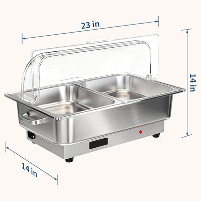 Set Chafer 9QT Acero Inox con Tapa Transparente Control Temperatura