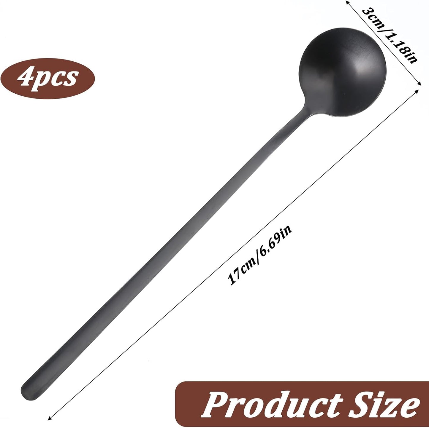 4 Cucharas Café Acero Inox Negro 6.7pulg con Mango Largo